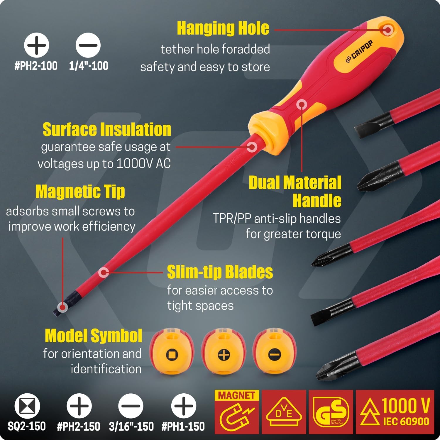 10 PCS Insulated Screwdriver and Pliers Set, 1000V Insulated Electrician Tool Set with 6 Phillips & Slotted Screwdrivers, 4 Insulated Pliers and 2 Stackable Tool Box