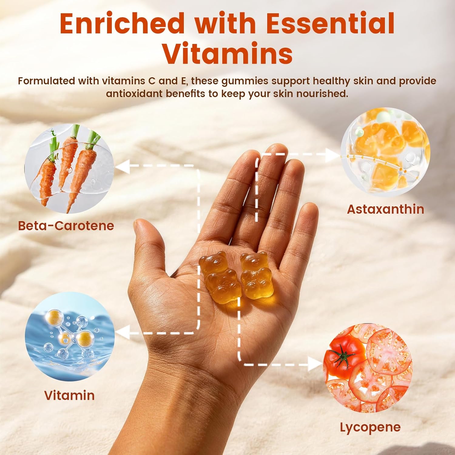 Skin Tanning Gummies, with Astaxanthin, Beta-Carotene, Lycopene & Vitamins, Radiant Healthy Skin, for a Natural, Golden Tan from Within, No Sun Required, 60 Count (2pcs)