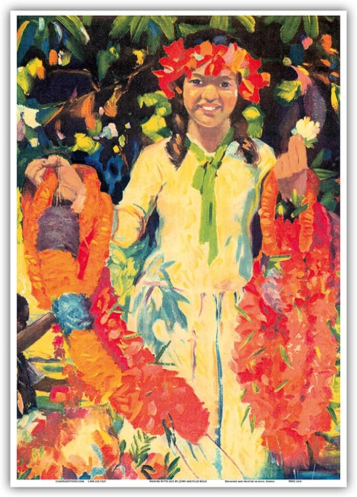 Young Hawaiian Flower Girl With Leis - From an Original Color Painting by John Melville Kelly c.1940s - Master Art Print 10in x 14in