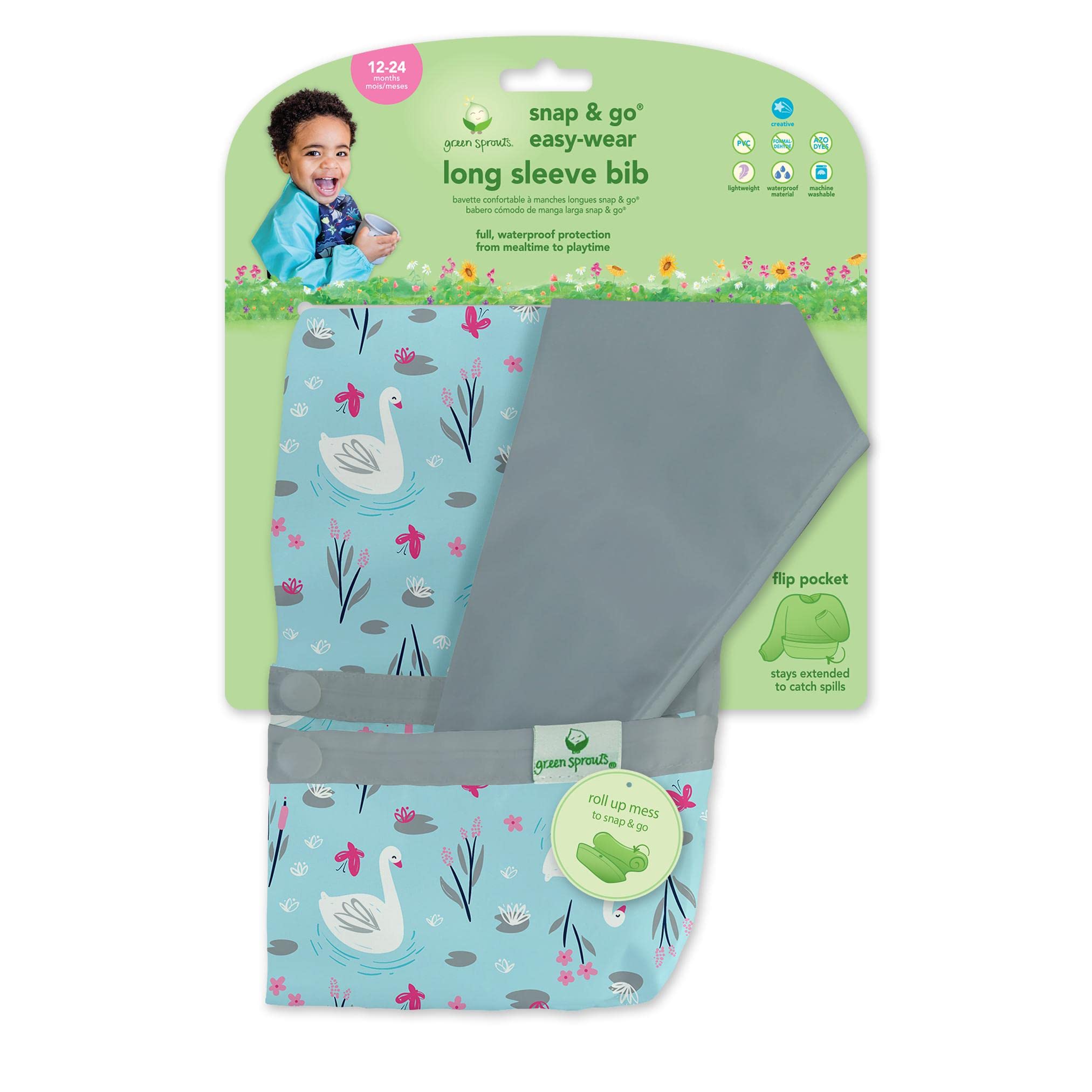 Green Sprouts Unisex Kid's 101357 bib, Aqua Swan, 12-24 Months