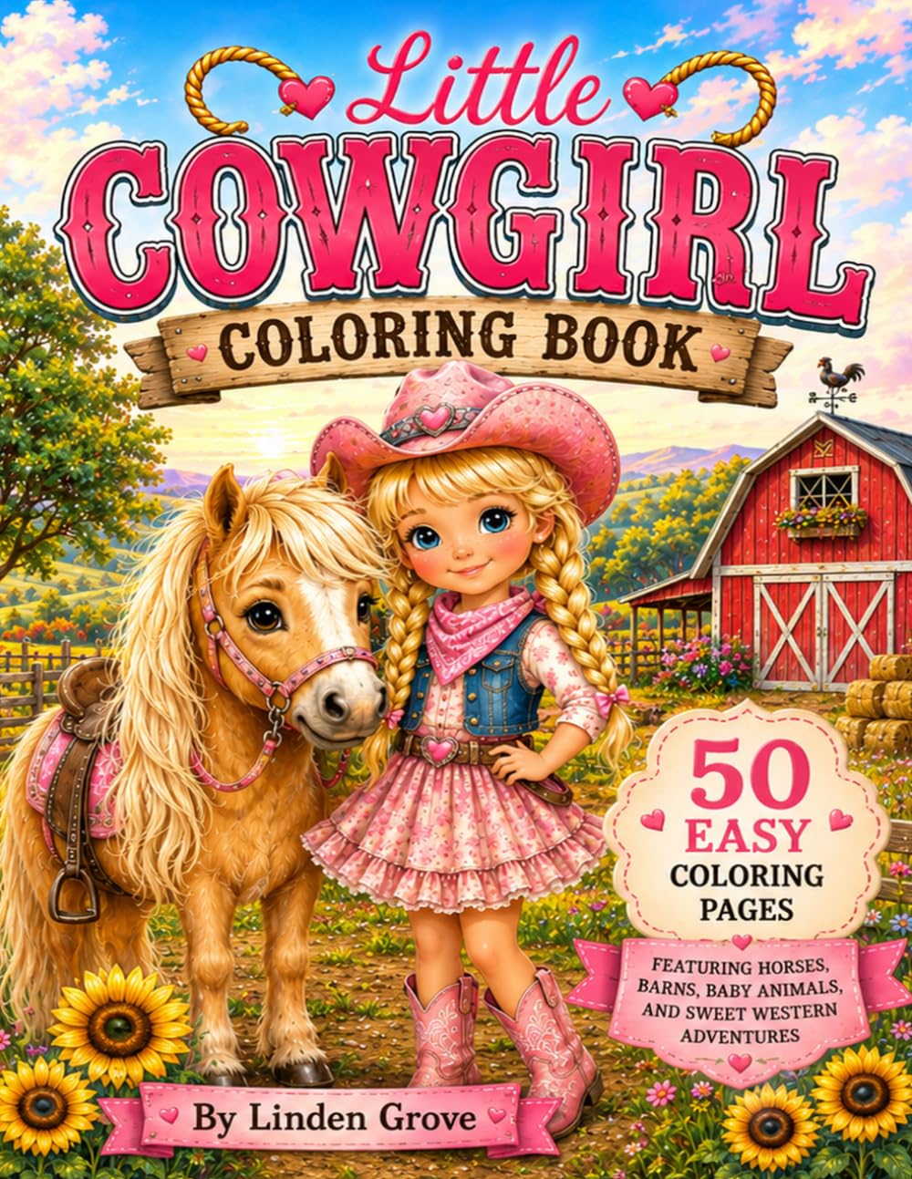 Little Cowgirl Coloring Book: 50 Cozy Farm and Country Coloring Pages Featuring Horses, Barns, Baby Animals, and Sweet Western Adventures