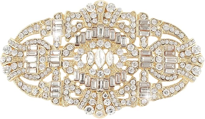 EVER FAITH Austrian Crystal Wedding Art Deco Buckle Brooch Clear