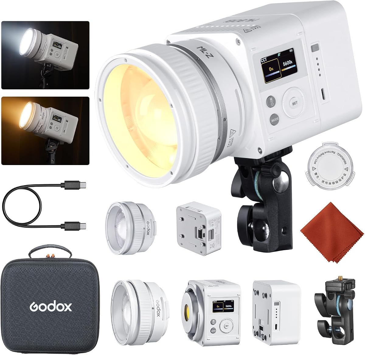 GODOX ML80Bi Bi-Color LED Video Light White with Godox ML-Z Zoom Reflector | 29,600 Lux @1m Compact Portable Photography Light, 2800K-6500K, CRI/TLCI 96, Bluetooth APP & NFC Control, with ML-BA Battery