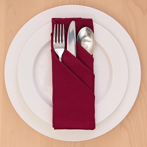 Miniatura 3 de Encasa - Servilletas de tela de algodón, juego de 6, tamaño 17 x 17 pulgadas, color liso granate, lavables a máquina