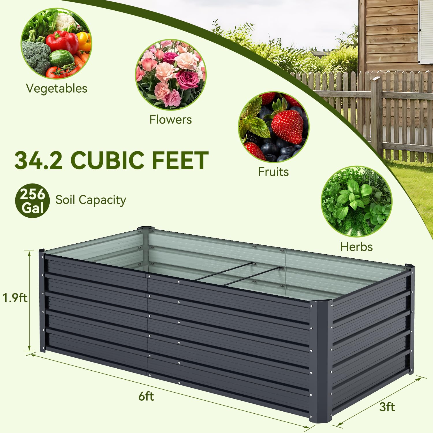 Ohuhu Aiuola rialzata in metallo, 2 pezzi, 180 x 90 x 60 cm, aiuole rialzate per giardino in robusta lamiera d'acciaio con design stabile, antiruggine e lunga durata, ideale per verdure, erbe e fiori