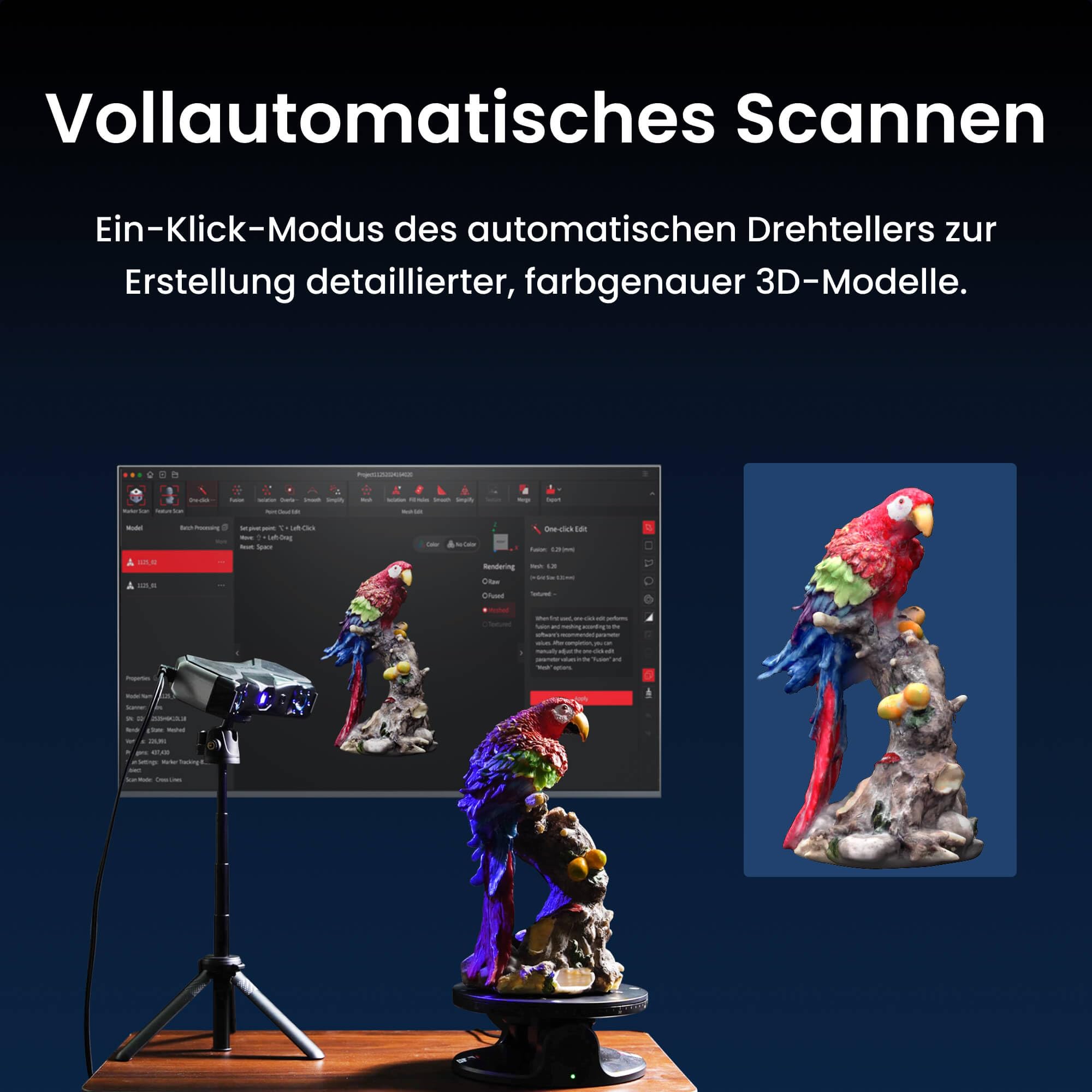 Revopoint MetroX Pro 3D-Scanner für 3D-Druck, industrielle Präzision von 0,01 mm, 4 Scanmodi, interaktive Bildschirmfreigabe, Vollfarbe, für Reverse Engineering und digitale Modellierung, STANDARD