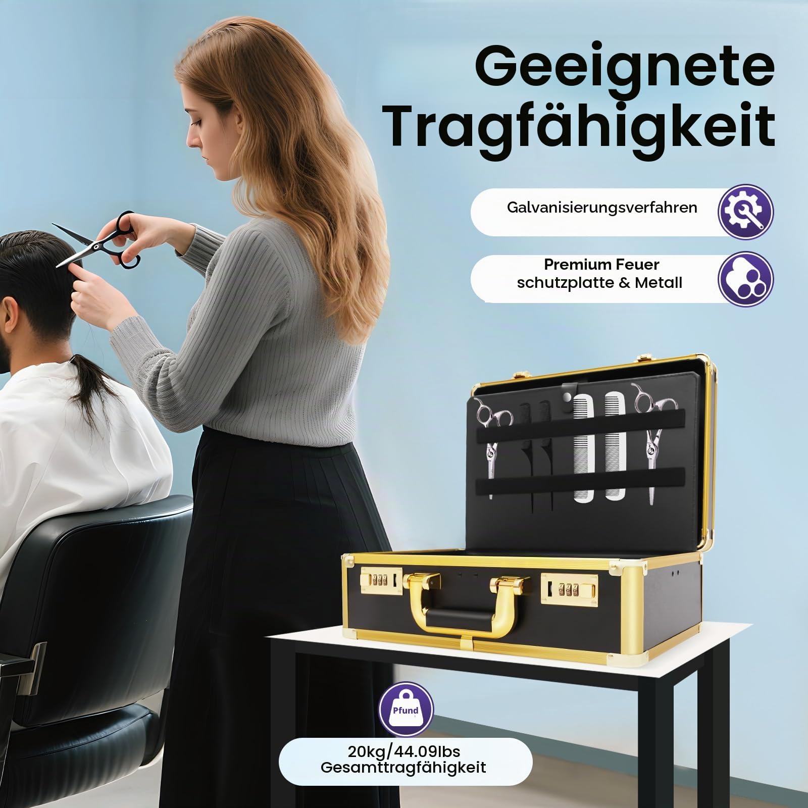 Friseur Koffer Tragbarer, Friseurtasche Barber Case Salon Tool Aufbewahrungskoffer, Friseur Tasche Tragetasche Haarschneider Werkzeugkasten (Glod)
