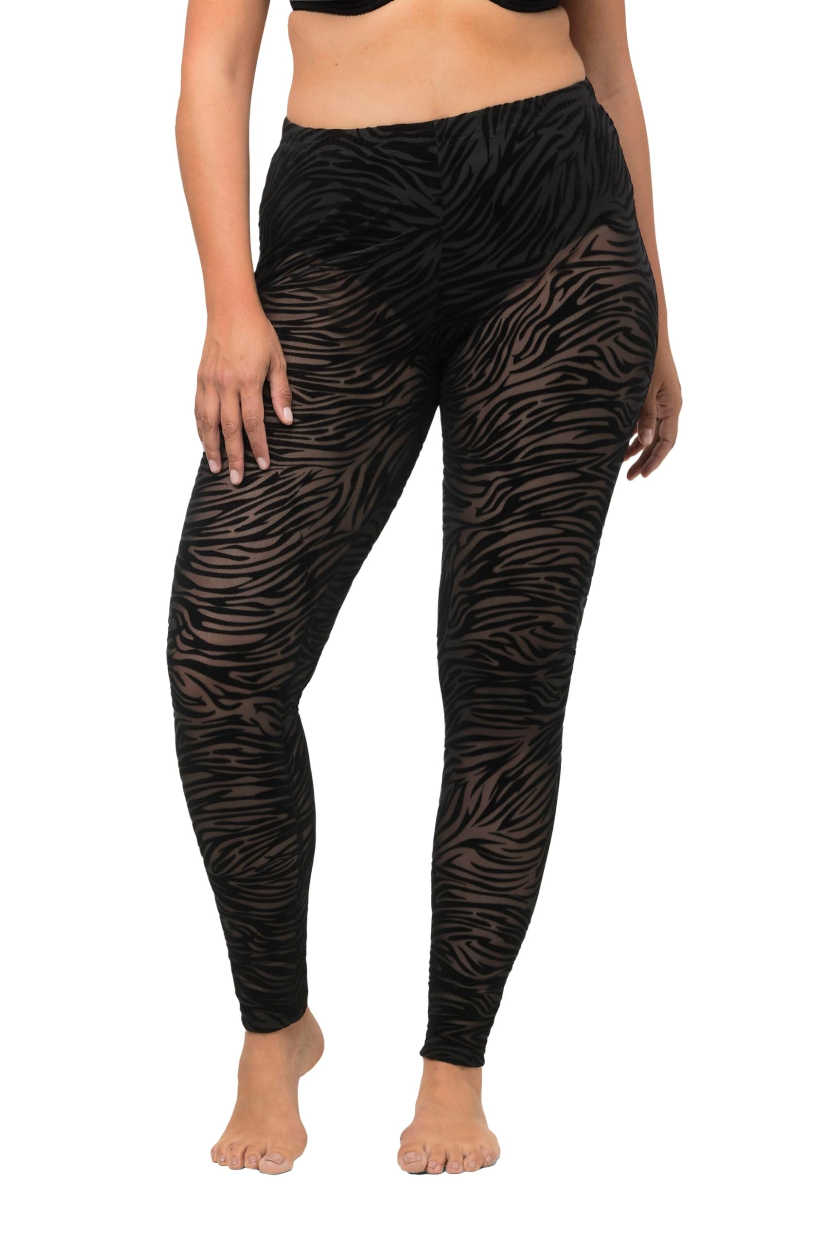 Ulla Popken Damen große Größen Übergrößen Plus Size Leggings, Mesh, Animalmuster 822286