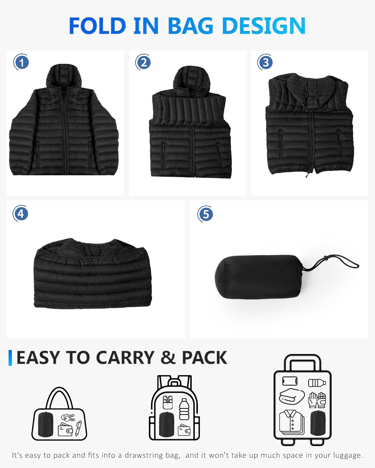 Polu Men's Puffer Jacket with Hood Warm Lightweight Hooded Winter Coat Puffer Jacket for Men Work Outdoor Hiking - Image 3