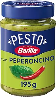 Barilla Pesto Basilico e Peperoncino 1x195g | Glutenfreie Italienische Pasta-Sauce mit Basilikum und Chilischoten, Nudel-Soße, grünes Pesto
