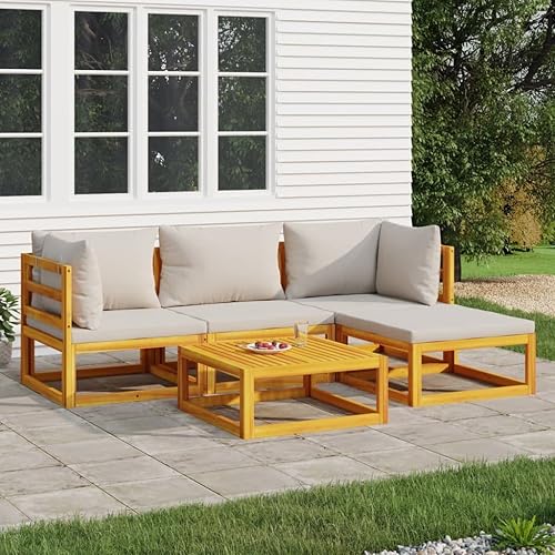 Miniatura 19 de 7-Piece Outdoor Patio Furniture Set with Green Cushions Solid Acacia Wood Modular Conversation Set for Backyard Balcony Porch Green/2x Corner + 4x