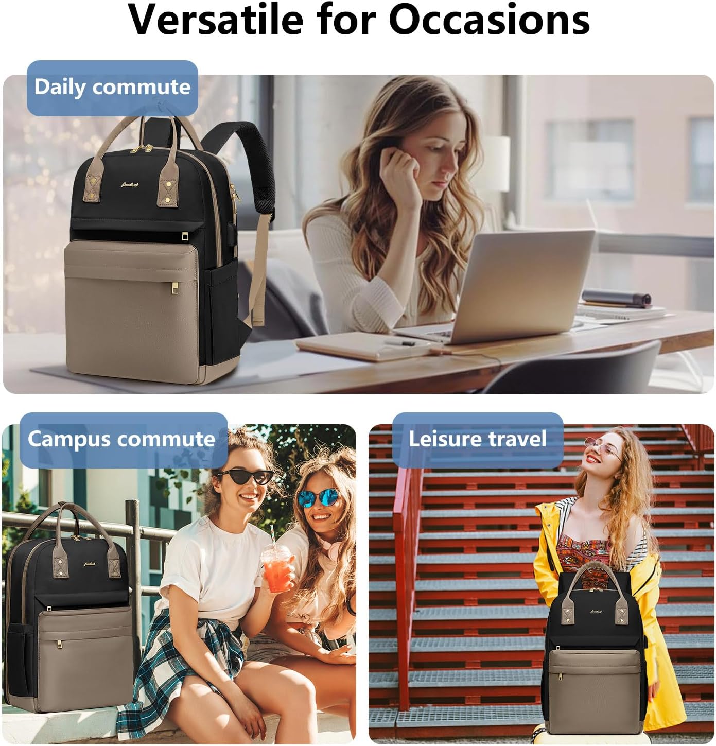 Focdod Laptop Backpack for Women Bag - College Bookbag Business Computer Backpack 15.6 inch Waterproof Work Travel Backpack with USB Charger Anti-theft Casual Cute Backpacks for Nurse Teacher Gift