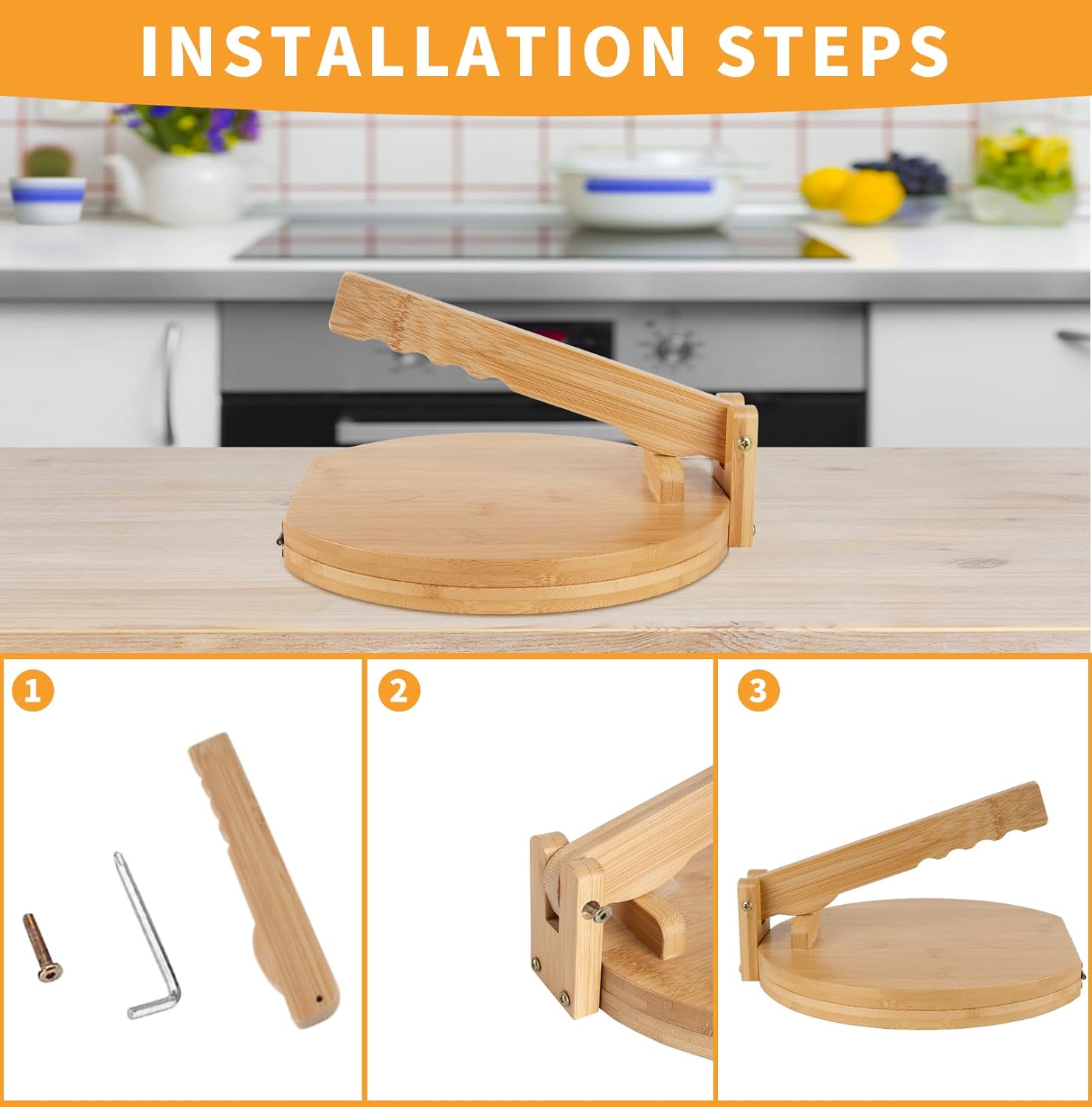 Wooden Tortilla Press 10 Inches with Rolling Pin & 50 Pcs Parchment Paper Mexican Tortillera Presser Homemade Tortillas Roti Pataconera Dough Press