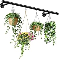 SUTINE 47 Inch Black Heavy Duty Plant Hanging Rod for Indoor Window Ceiling Wall - 50lb Capacity Rust-Resistant Metal Hanger (Pots/Chains Not Included)