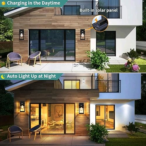 Miniatura 2 de Luces solares de pared para exteriores, aplique de pared solar con 3 modos de iluminación y sensor de movimiento, luz de porche impermeable con