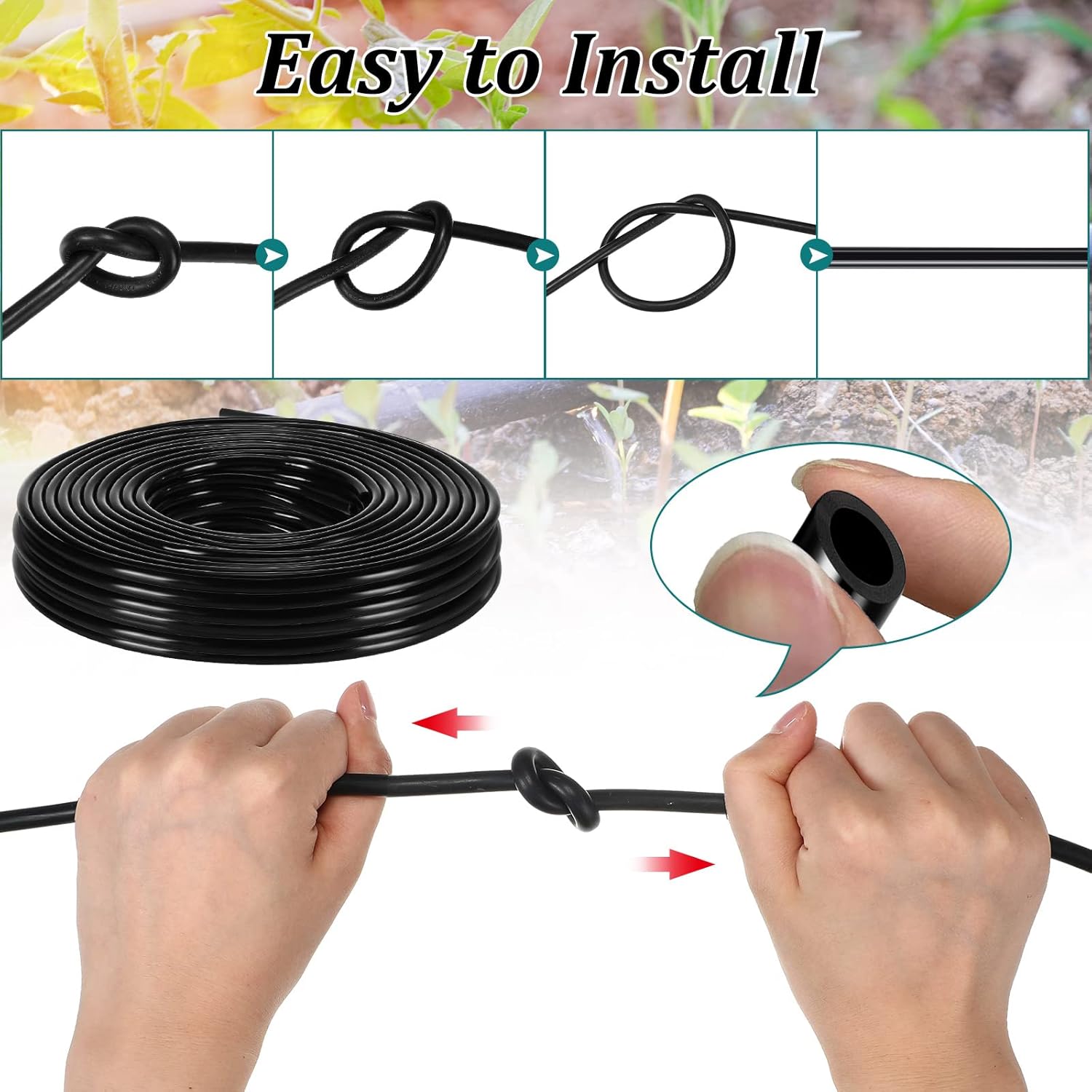 Treela 328 ft Drip Irrigation Hose 1/4 Inch Blank Distribution Tubing Drip Irrigation Tubing Water Hose for Garden Flower Bed Greenhouse Flower Patio Lawn (Black)