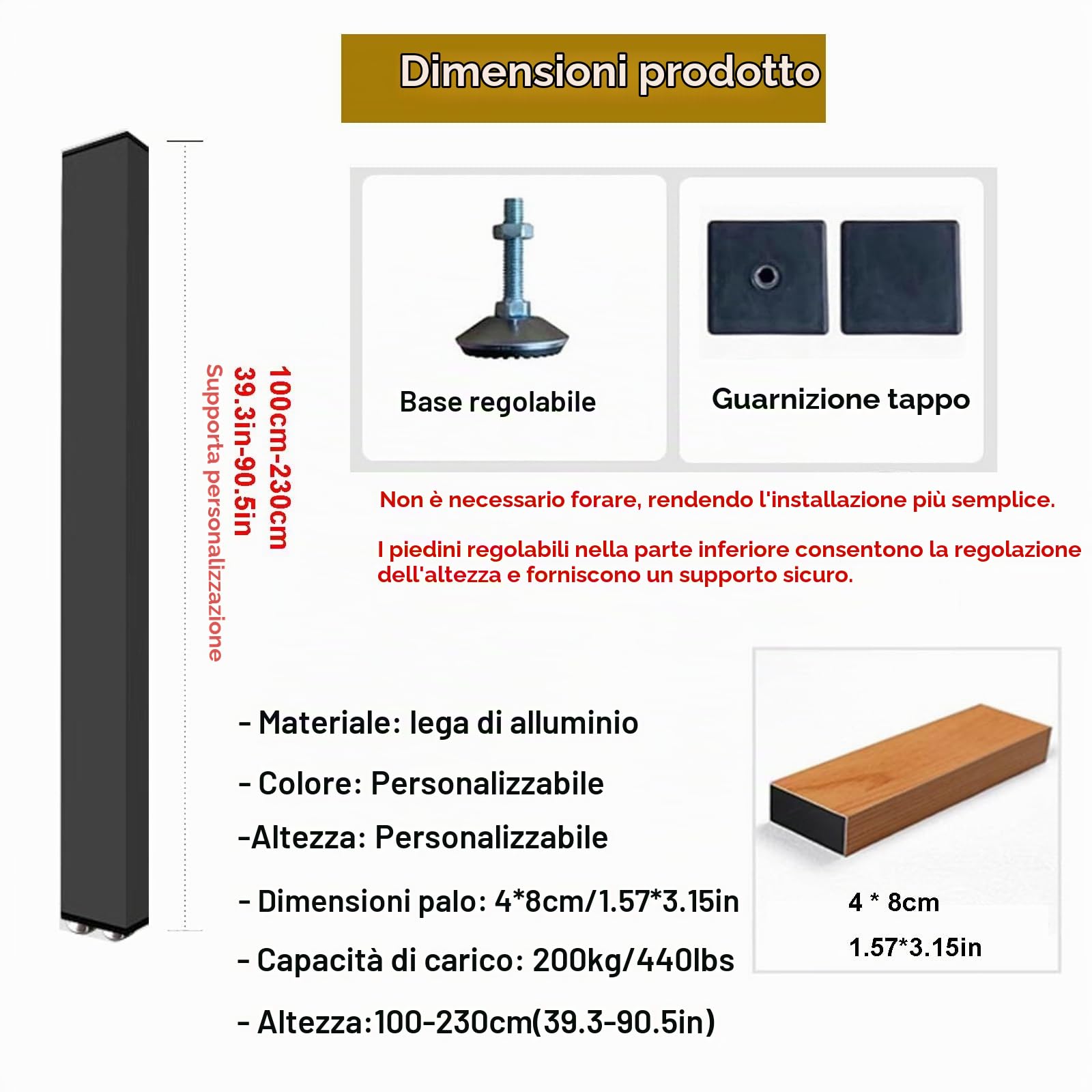 Pareti divisorie per interni，divisorio per ambienti da pavimento a soffitto，Pilastro per protezione privacy con doghe in legno per soggiorno(4 root,110cm/43.3in/3.60ft)