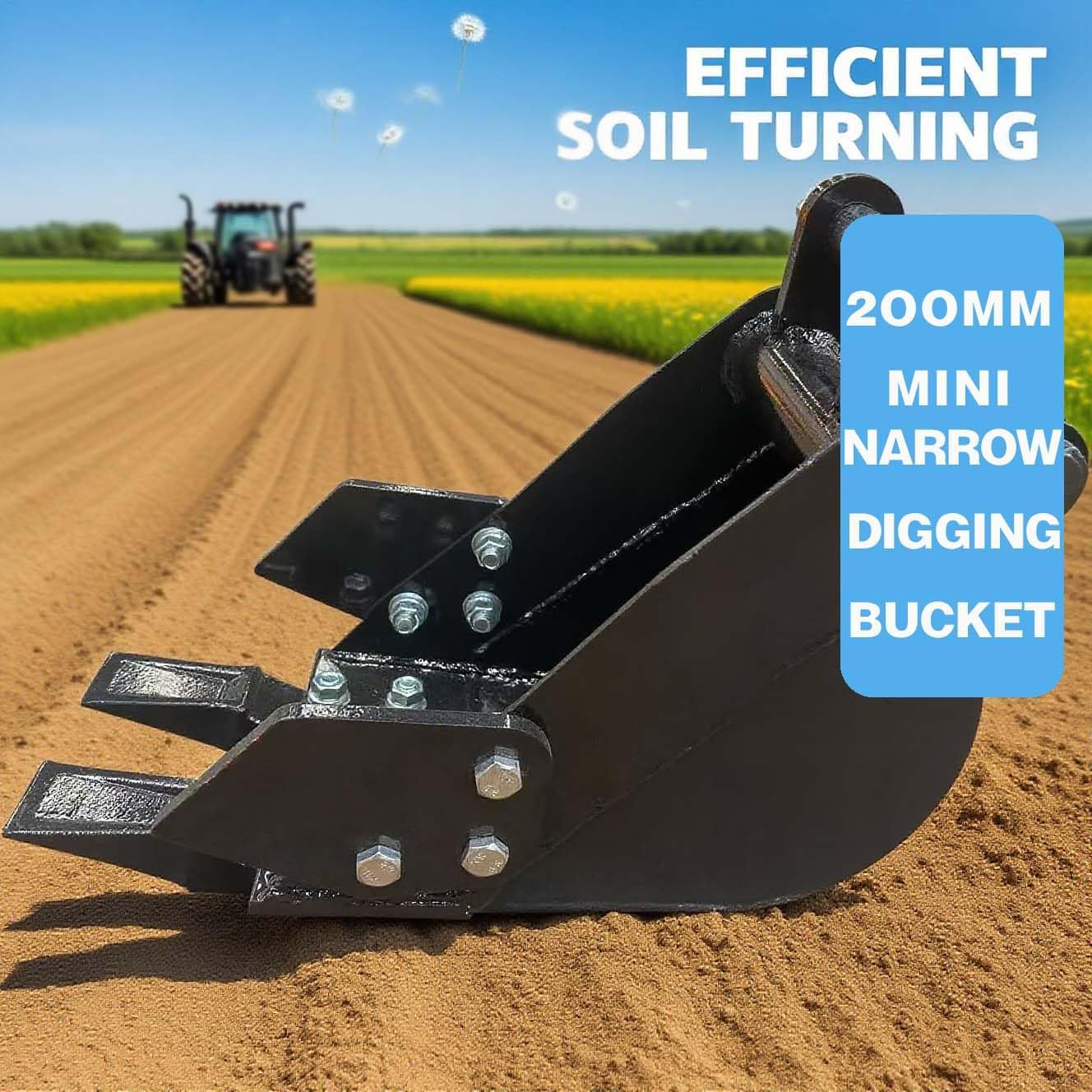 200mm/7.87in Mini Narrow Digging Bucket, Small Excavator Bucket, Hole Diameter 0.98in, Span 3.54in, for Digging Soil, Clay, Sand - Landscaping