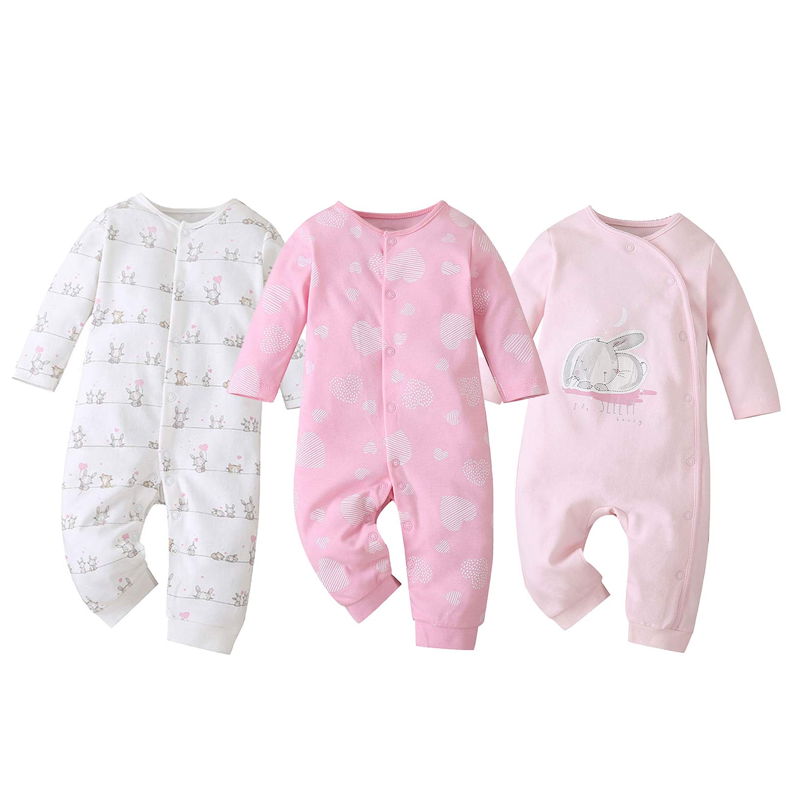amropi Pack de 3 Mono Bebé Niñas Niños Peleles Pijama Mameluco de Manga Larga por 0-18 Meses