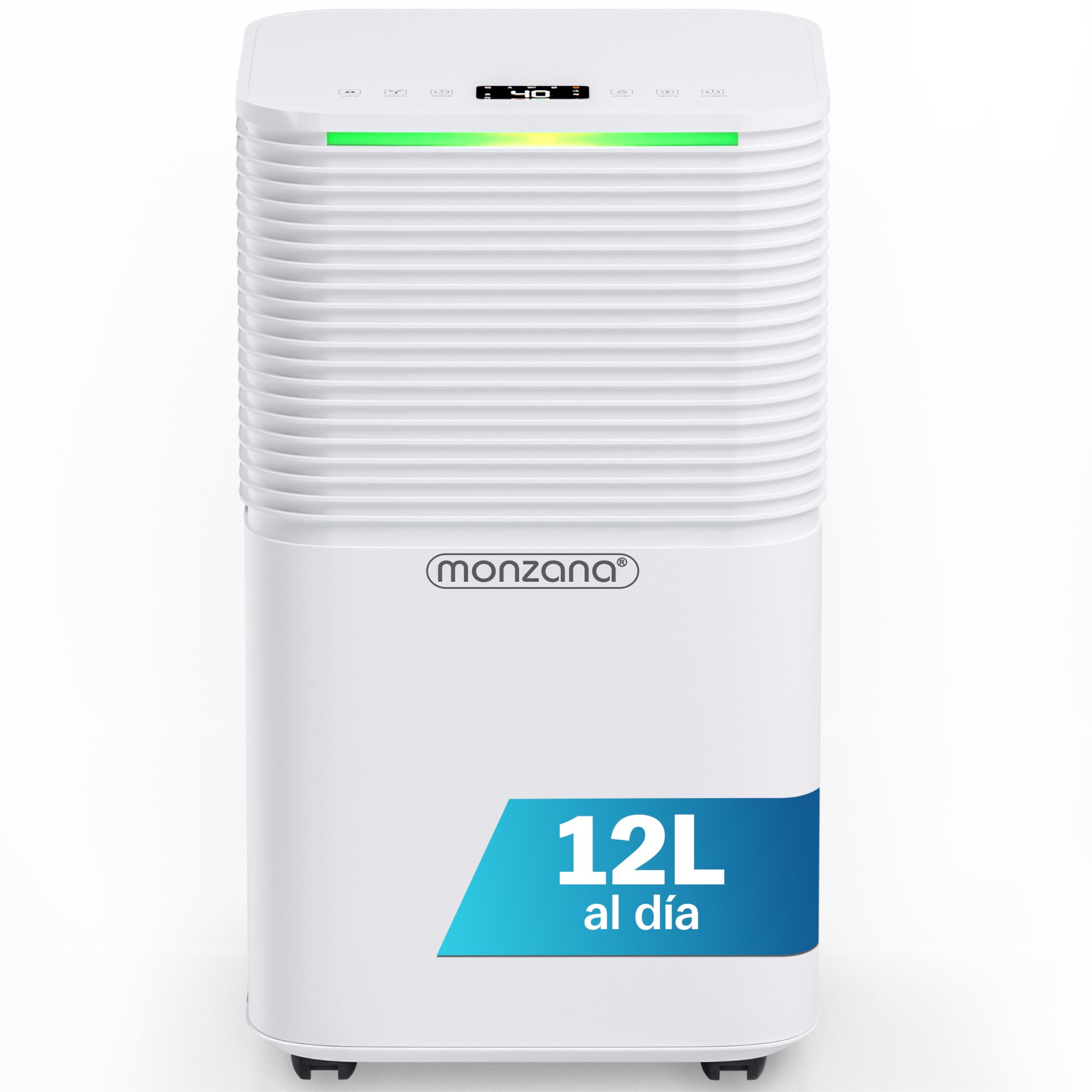 MONZANA® Deshumidificador Eléctrico 12L/día Habitaciones 15–20m² Pantalla LED Purificador Aire Temporizador 24h Ruedas Antihumedad Hogar Oficina