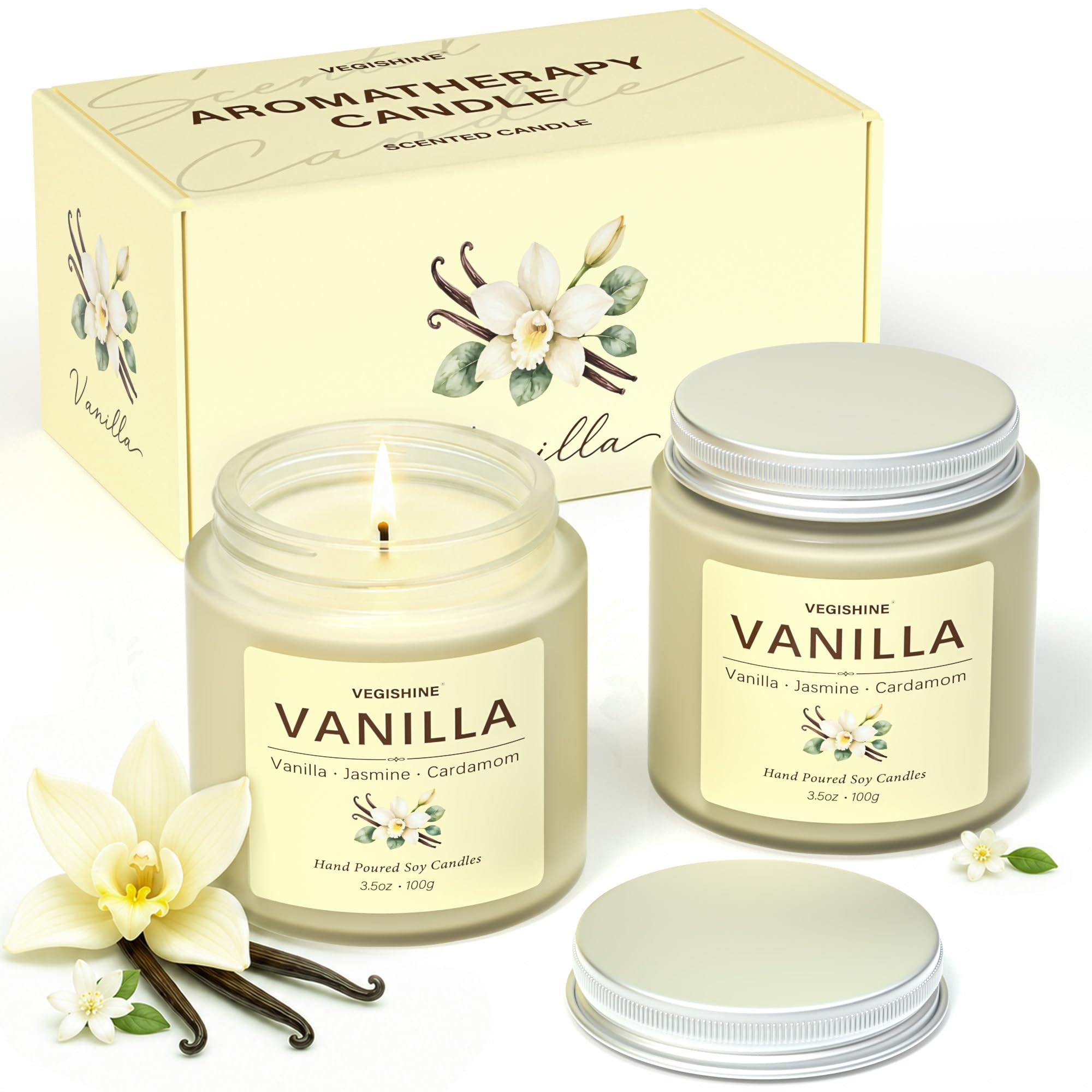 VEGISHINE Vanilla Scented Candles, 2 Pack Candle Gift Set for Home, Birthday Christmas Candle Gifts for Women and Men, Relaxing Home Fragrance Candles