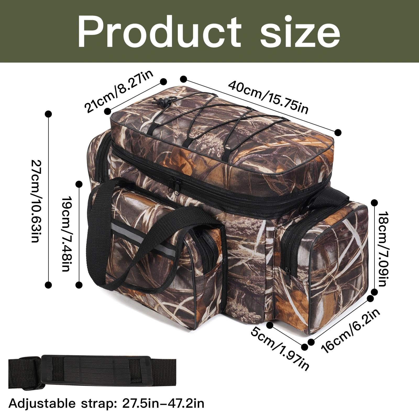 Bolsa de Pesca Grande Capacidad con Correas Ajustables Oxford Bolsas de Tela para el Hombro Multifuncional Bolsa de Camuflaje al Aire Libre para Equipo Aparejos y Accesorios