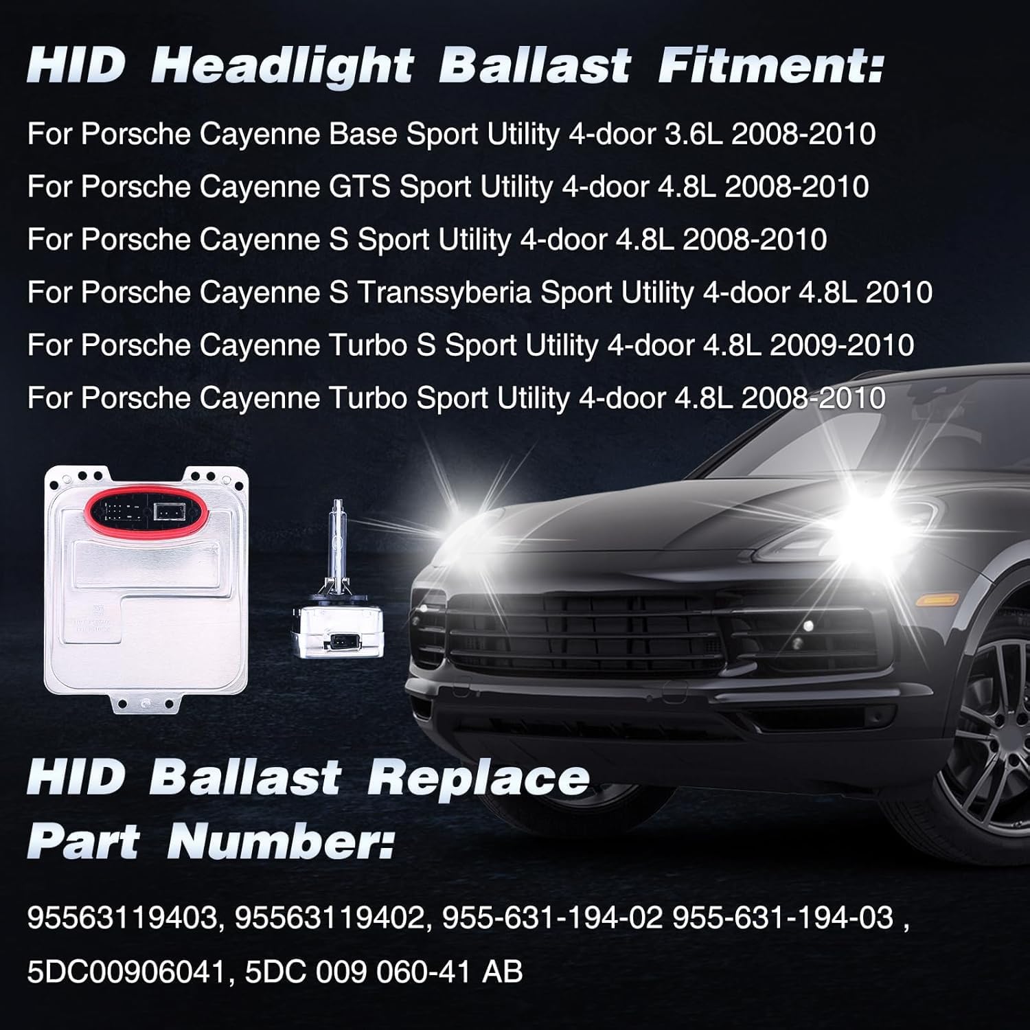 Headlight Control Module, Ballast Headlight Modul, Xenon HID Ballast, Compatible for Porsche Cayenne 2008-2010 95563119402 95563119403
