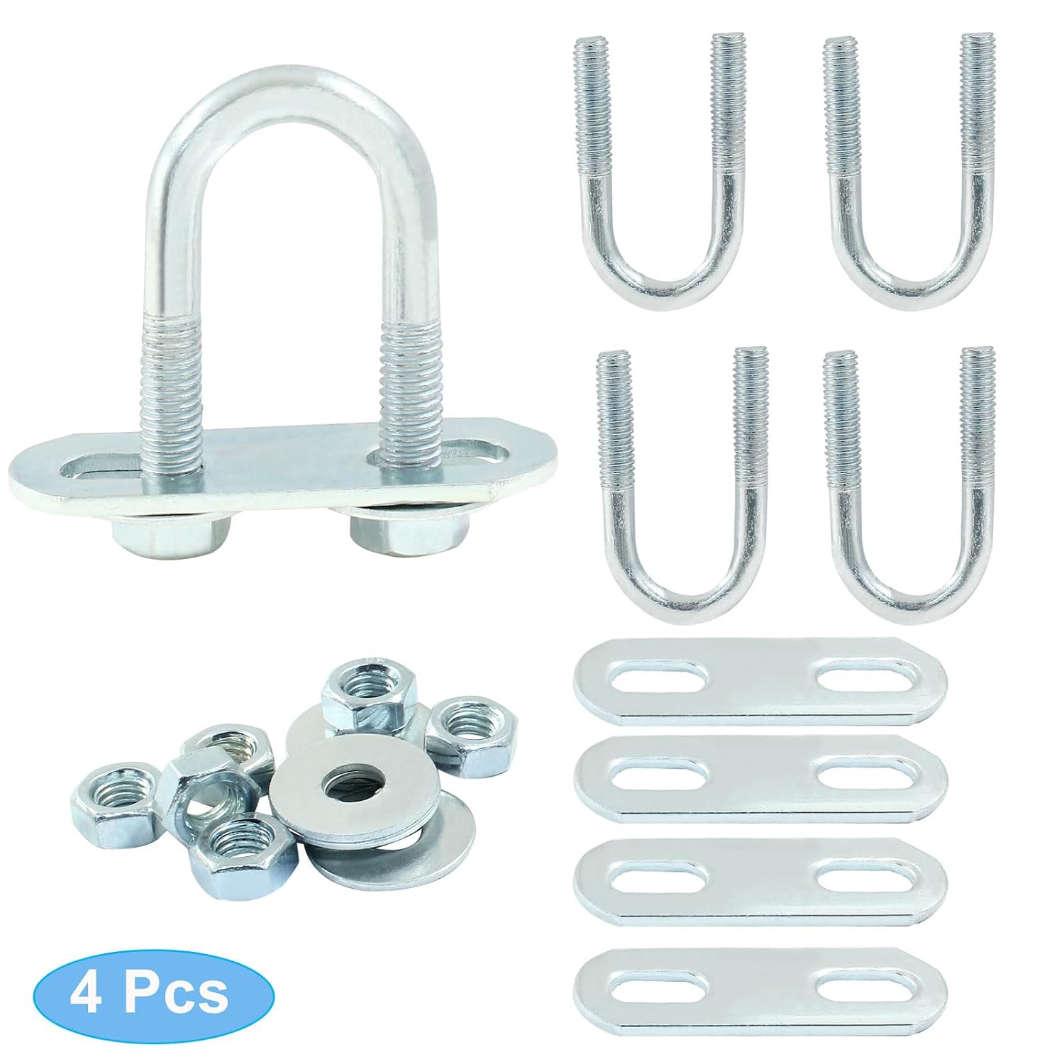 Round U Bolts M6, 16mm/0.63In Inner Width, 4 Pcs