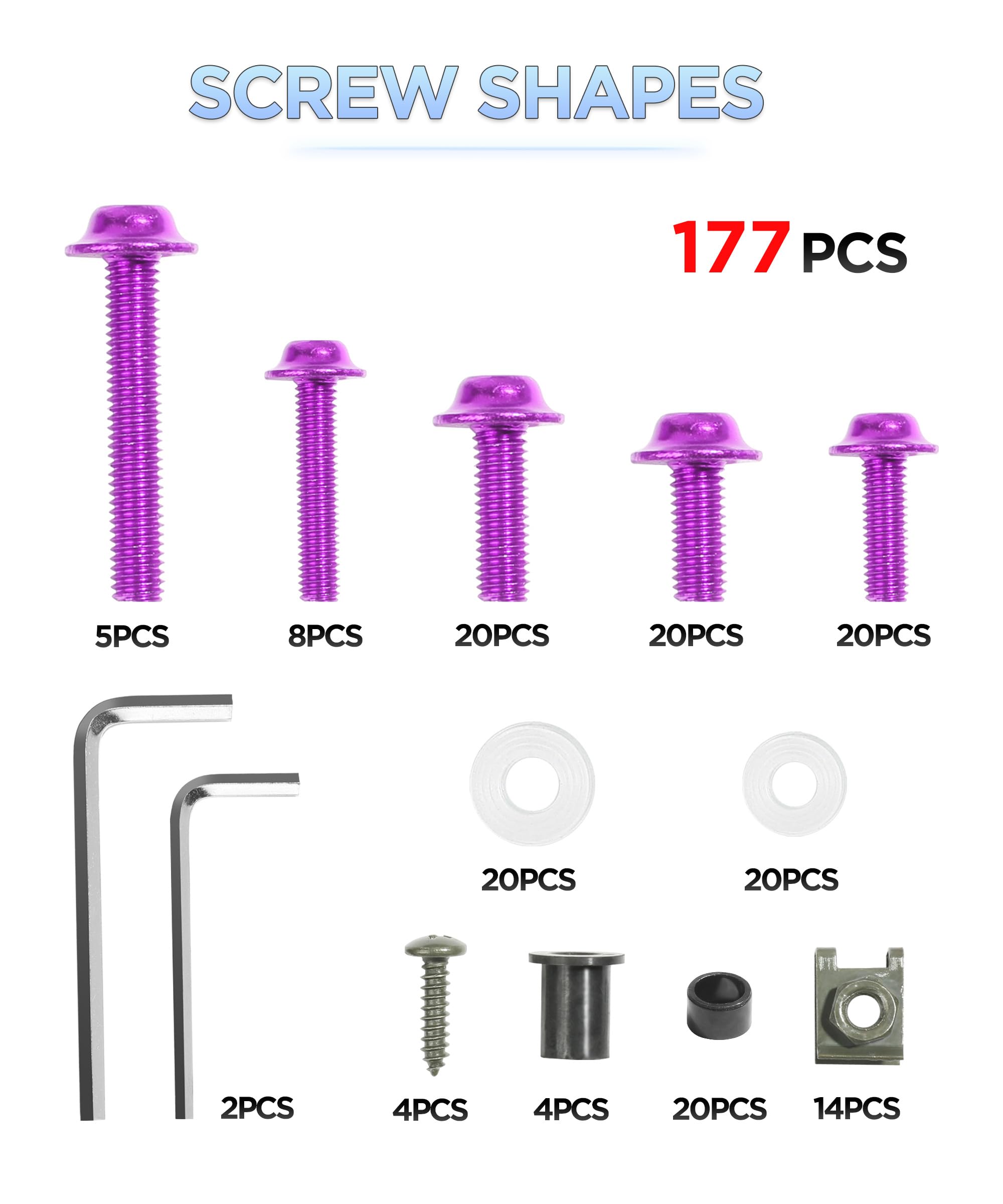 177PCS Kit Visserie Moto,Kit de Boulons de Carénage de Motos,Boulons de Carénage En Aluminium,Ensemble de Capots de vis de Moto,Convient à la Plupart des Motos,Sports Motorisés (Violet)