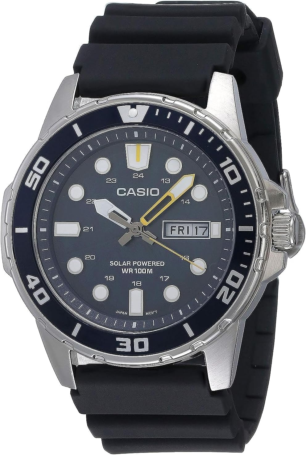 Men's Solar Powered Stainless Steel Black Resin Band Day/Day Indicator 42mm Watch MTP-S110-1AVCF