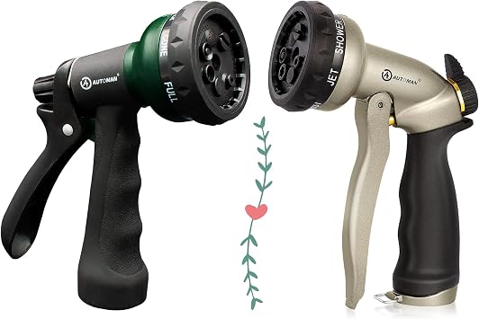 AUTOMAN 7-Pattern Metal Garden Hose Nozzle & 100% Metal High Pressure Spray Nozzle, Labor-Saving Design, Heavy Duty for Garden Watering, Car Washing, Window Cleaning, Pets Bathing