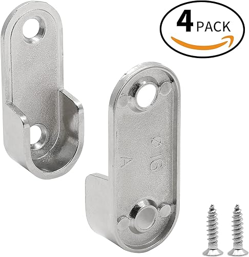 Miniatura 2 de Zorveiio Soportes de extremo de barra de armario plateados, soporte ovalado para barra de armario pequeño para armario de armario, 1 pulgada de