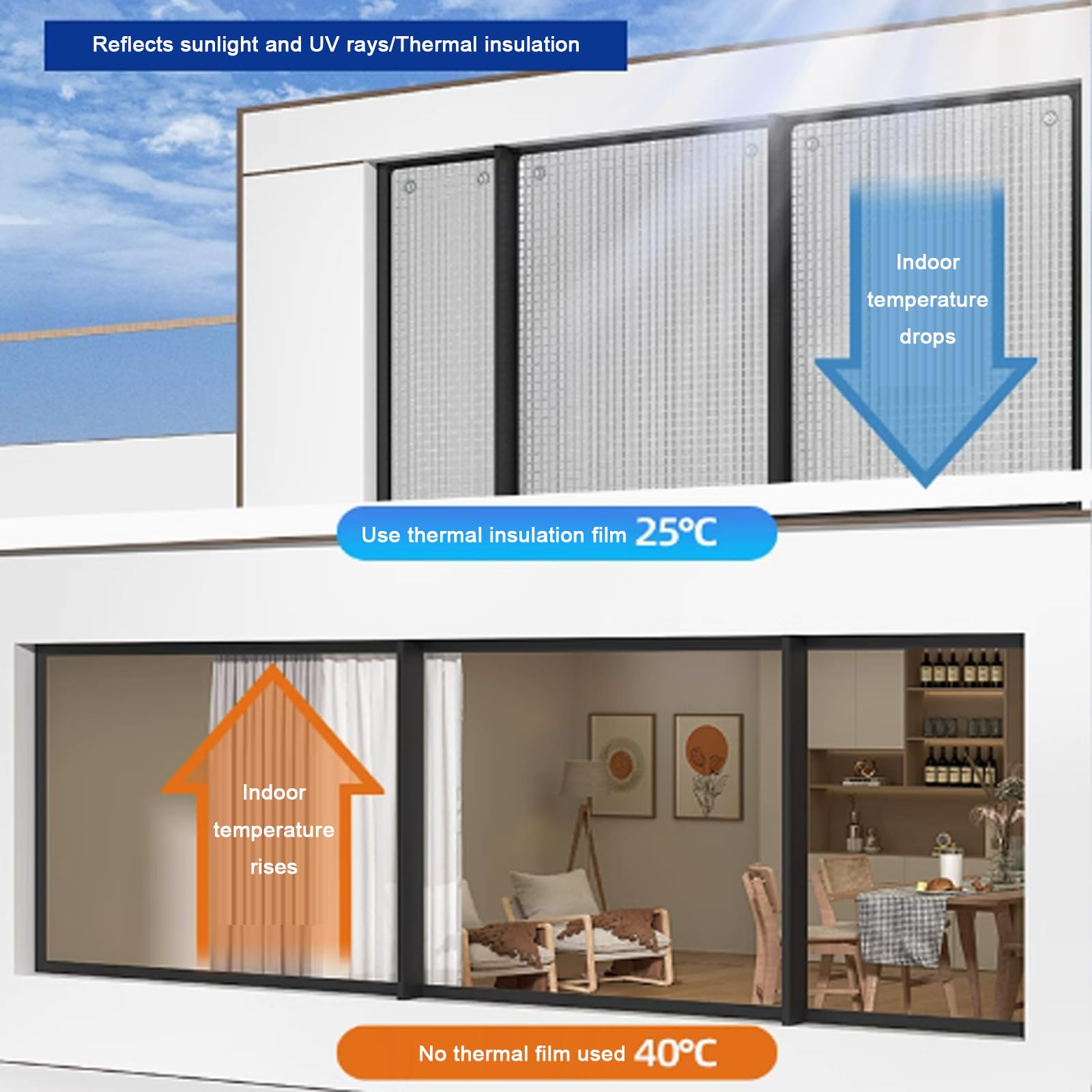 Questa Pellicola Oscurante Riflettente Anti-UV di Alta qualità per finestre Offre Controllo del Calore, Protezione della Privacy e Isolamento Acustico, Ideale per casa e Ufficio, con dimensi