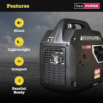 Flex Power 2200i Silent Inverter Generator. 2200 watt. RVMP Flex Power 2200i | Hand Recoil | Silent Inverter | Portable Generator for RVs | Reliable and Clean Power | RVMP-220472 Black