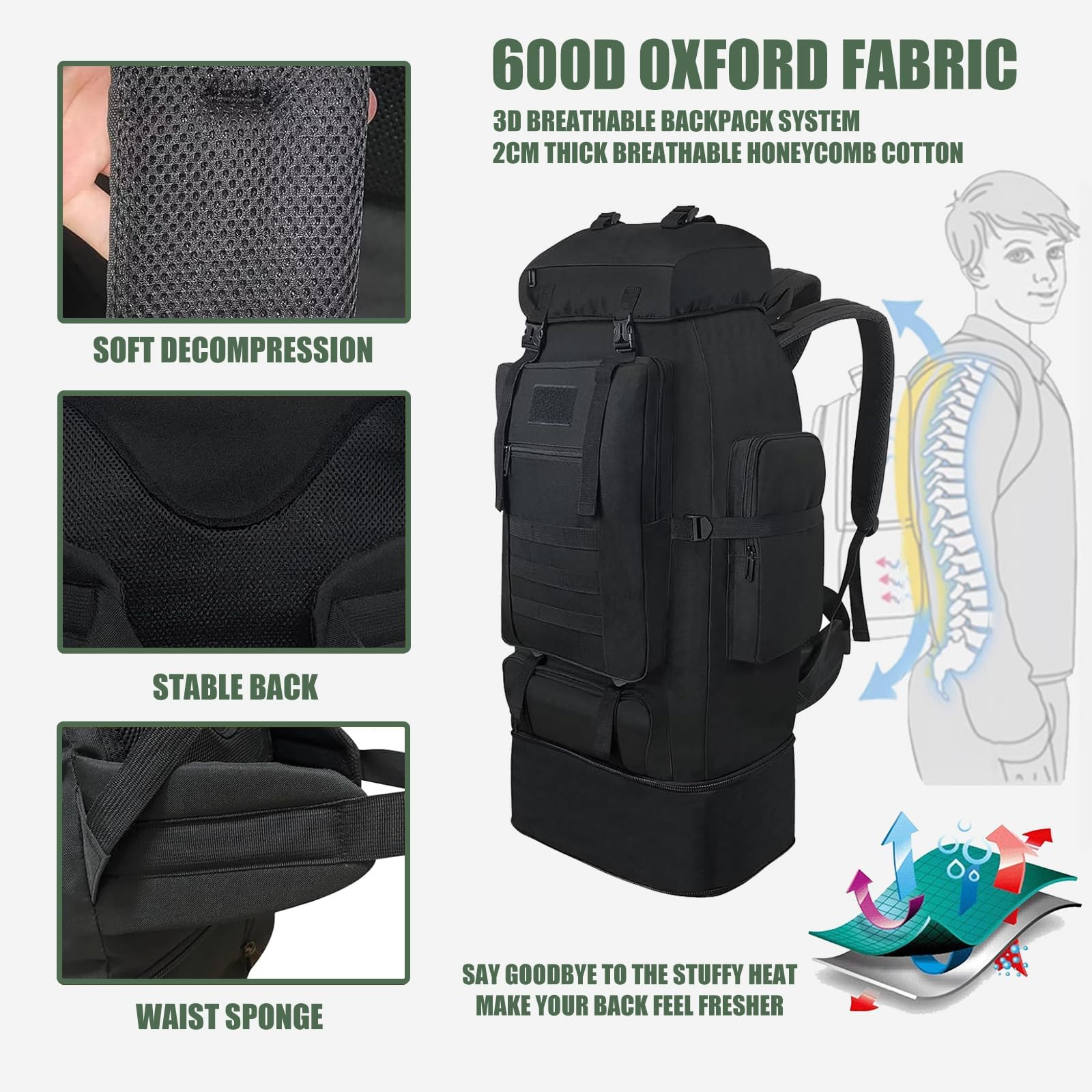 Zaino da trekking 100L zaino da campeggio, Daypack da Arrampicata, Impermeabile Zaino Tattico per le Donne Degli Uomini, Sport All'aperto Travel Daypack, Cinghie Regolabili