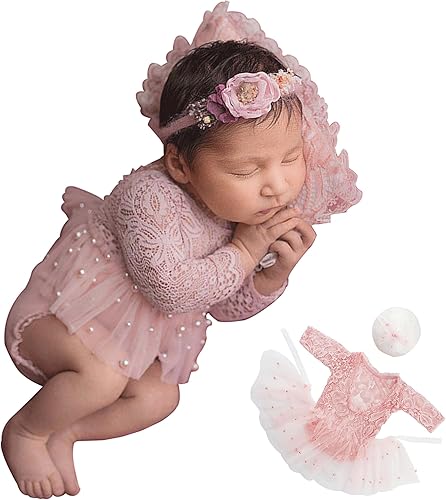 M&G House BlancoRosa Encaje Recién Nacido Fotografía Trajes Niña Recién Nacido Fotografía Accesorios Recién Nacido Niña Perla Encaje Regalo de