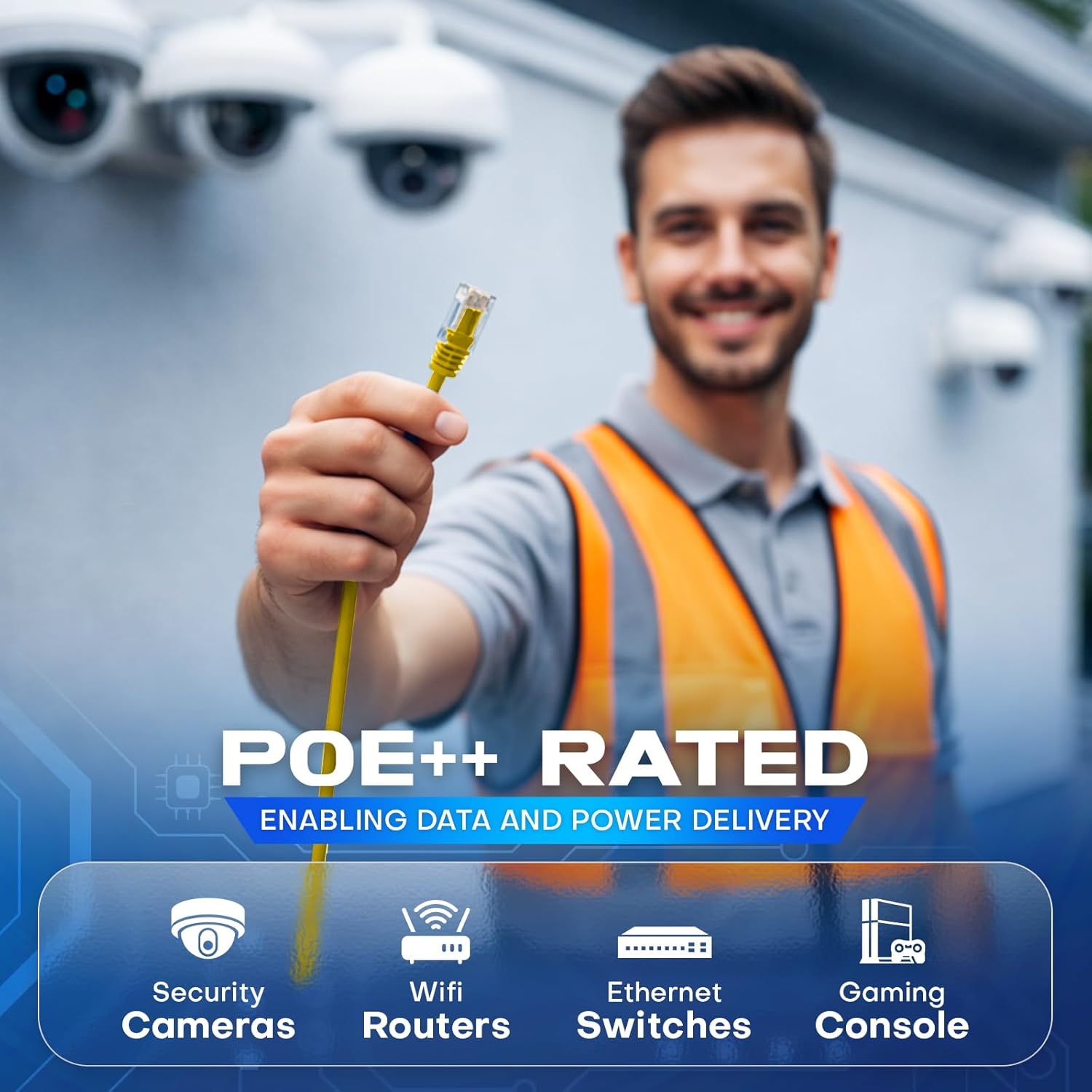 NewYork Cables | CAT6a Riser Cable 1000ft | ETL Listed 100% Solid Pure Copper | 23AWG 4UTP Pairs | 750MHz PoE++ CAT6A Cable 10Gbps High Speed for Networking, Commercial Installations & Gaming - Yellow