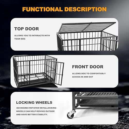 Miniatura 3 de Elevon Jaula resistente de 42 pulgadas con sistema de bloqueo seguro, jaula para perros medianos a grandes, diseño indestructible, resistente a