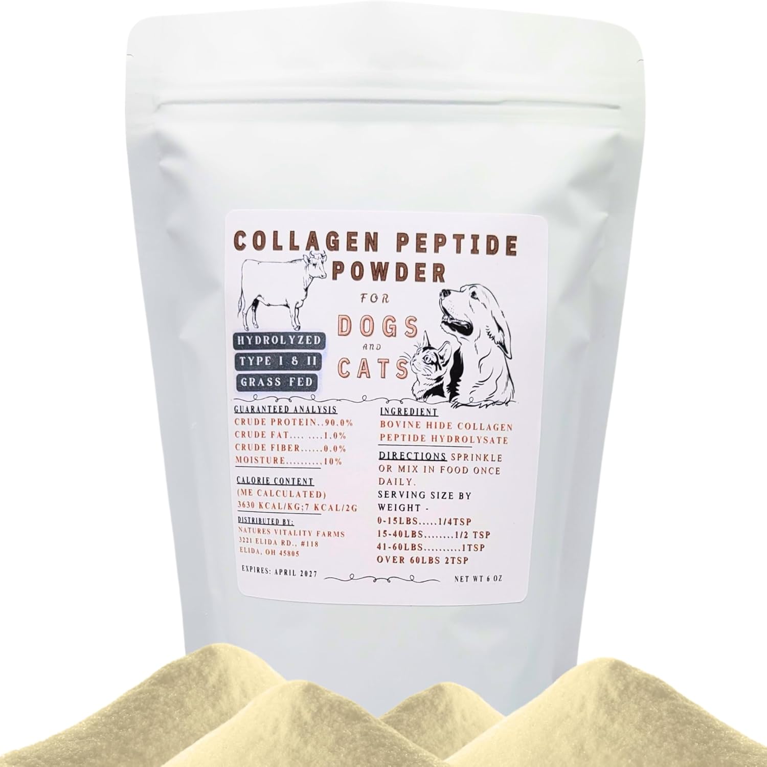 Collagen Peptide Powder for Dogs and Cats, Hydrolyzed, Grass Fed Beef, Pasture Raised Bovine, Hip and Joint Relief, Skin, Gut, and Bone Health Supplement.