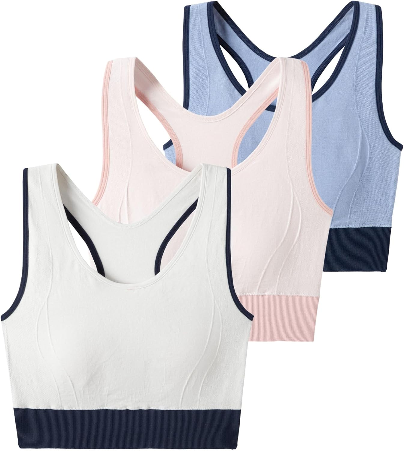 Girls Seamless Training Bra Teenage Racerback Sports Crop Top with Wide Straps and Tagless Comfort