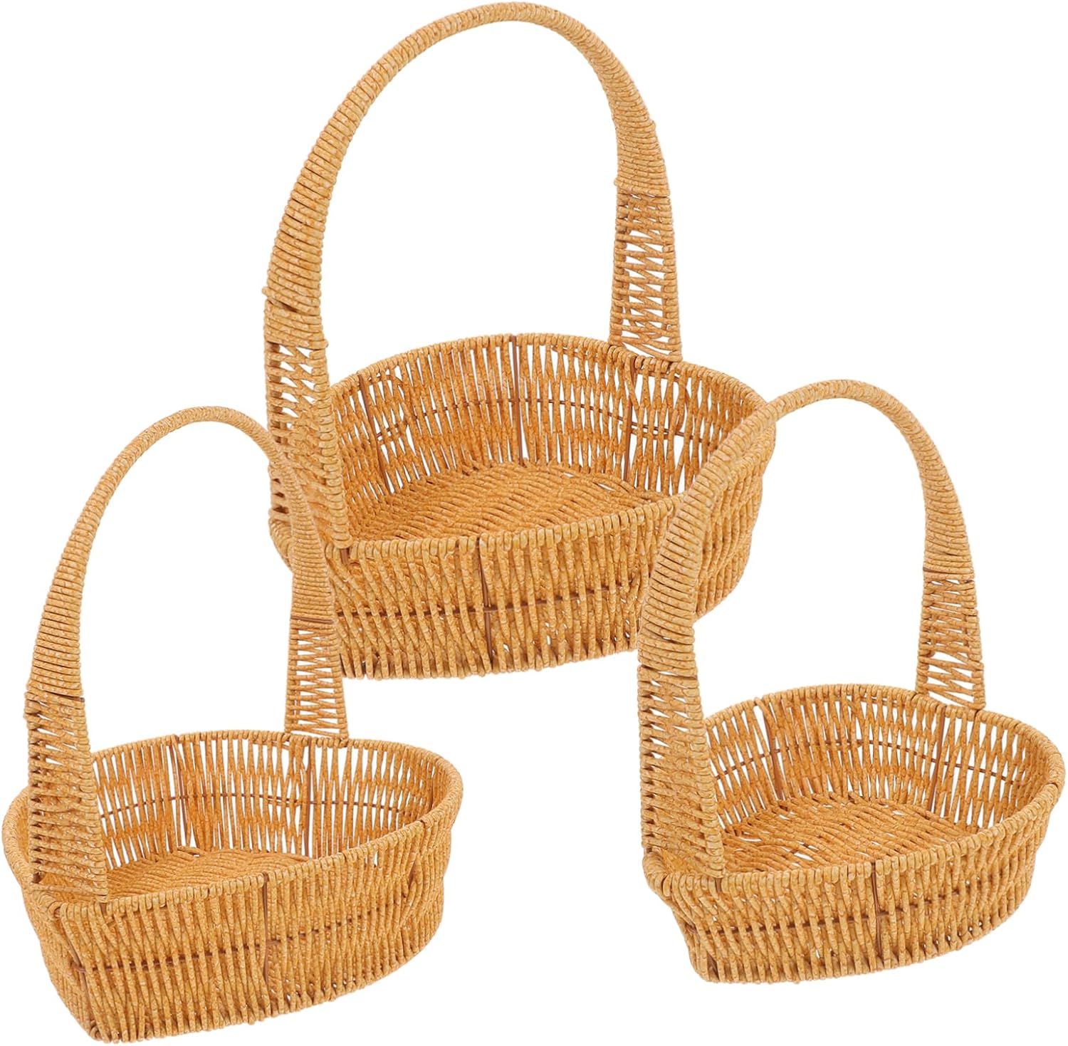 3pcs Heart-shaped Hand Woven Rattan Flower Storage Basket Set Decorative and Multi-functional Baskets for Gifts Candy and Floral Arrangements
