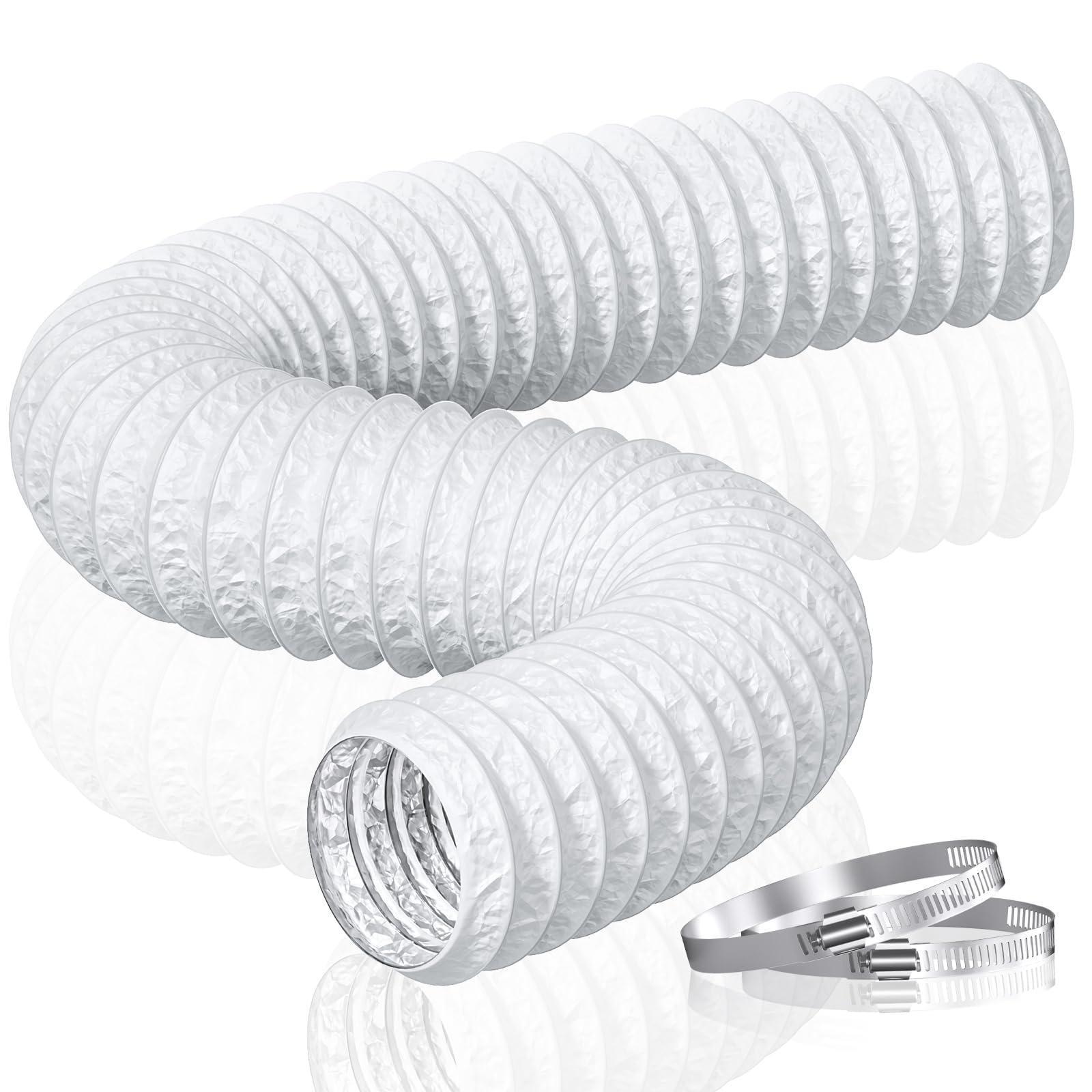 HG Power Air Ducting, PVC Aluminium Flexible Ventilation Duct, PVC Pipe Tumble Dryer Vent Hose with Clamps, 125mm*5m, White