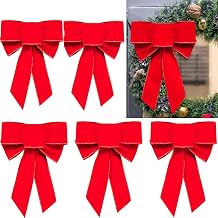 Yanmucy Set of 6 Large Red Velvet Christmas Bows with Glitter Gold Edge Christmas Decorations for Christmas Tree Wreaths 9.5" x 7"