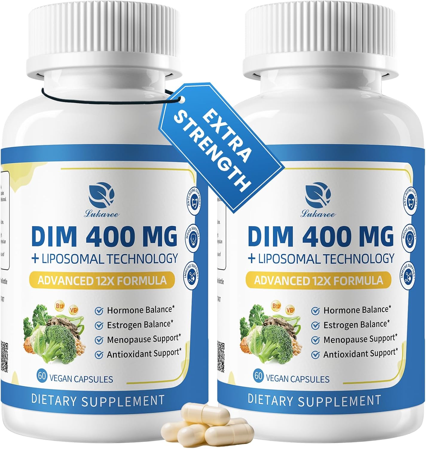 Lukaree DIM Supplement 400MG for Women - 12 in 1 Liposomal Dim Capsules- with Black Cohosh, Soy Isoflavones & Alpha Lipoic Acid, Vegan, 120 Ct.