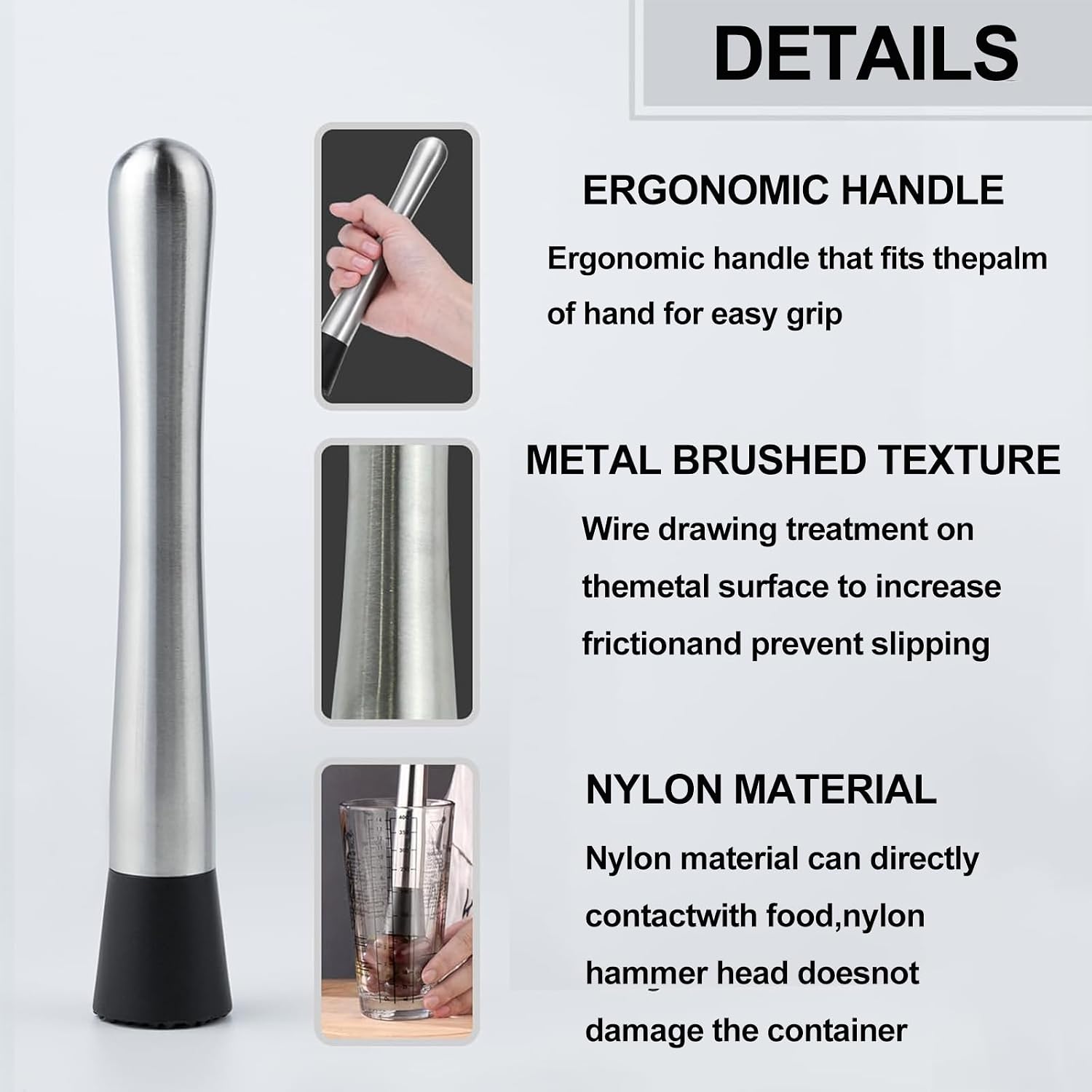 Cocktail Muddler Bar Crushed Popsicles Ice Muddler Labor-Saving Clean Bar Tool Professional Lemon Blenders Ice Hammer Easy Mallet Bar Muddler Durable Tool (Balck)