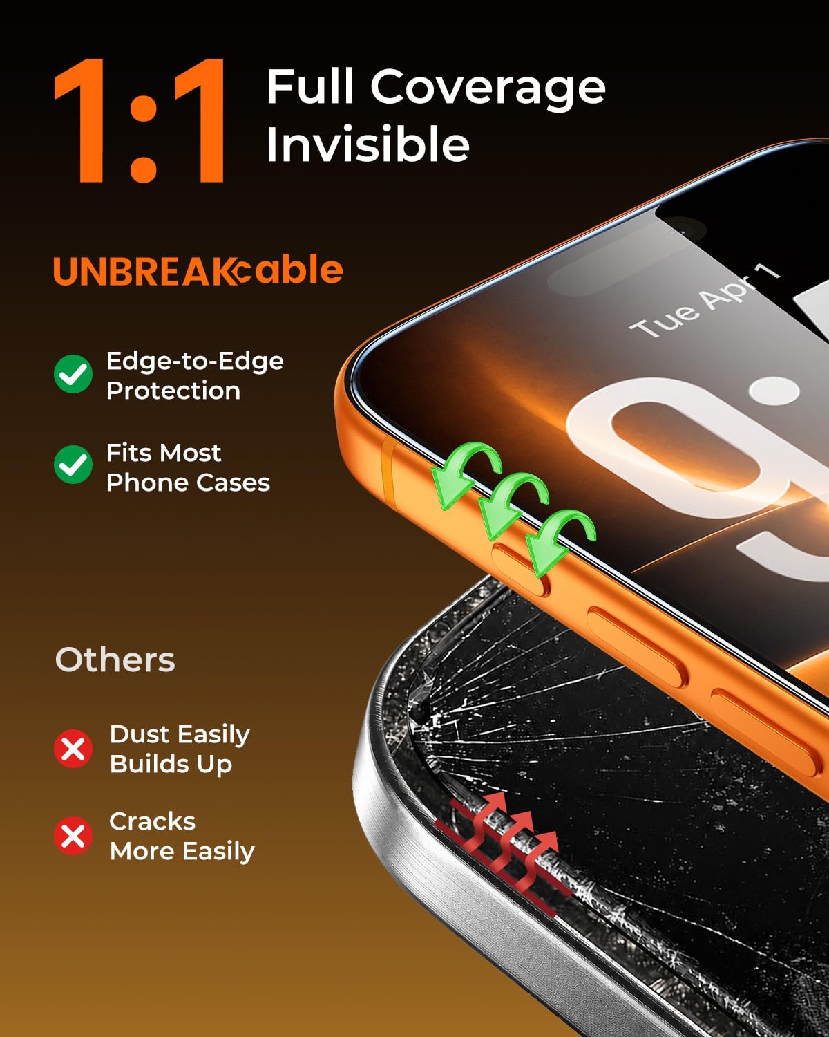 UNBREAKcable iPhone 17 Pro Max Protector de Pantalla [Pack de 3], Cristal Templado con Tecnología Auto-Align para Instalación Fácil, Dureza 9H+, Anti-Huellas, Protección Completa, 6,9 Pulgadas