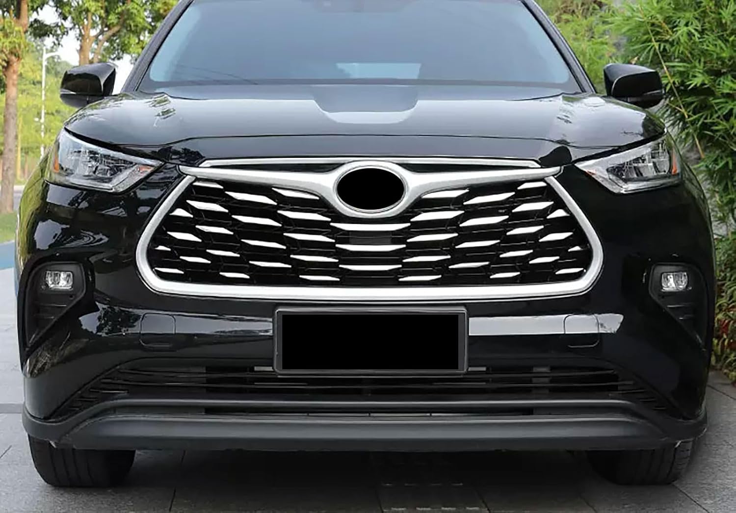 Front Grille Mesh Trim Compatible With Toyota Highlander 2025 2024 2023 2022 2021 Front Bumper Grille Strip Frame Trim Exterior Car Accessories Stainless Steel 41PCS(Glossy Chrome Style)