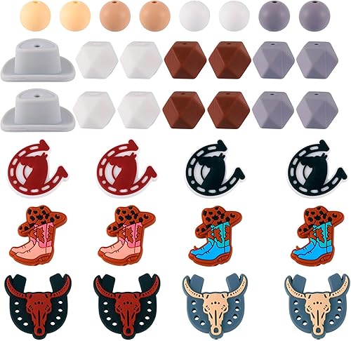 Craftdady 66 cuentas de silicona vaqueras occidentales para botas de vaca, sombrero de caballo, cuentas focales de 0.472 pulgadas (0.472 in),