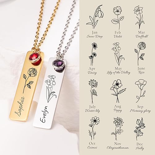 Miniatura 3 de Custom Name Necklace with Birthstones Birthday Gift for Woman Personalized Birth flower Necklaces Best Gifts for Women Friends Christmas Gifts for