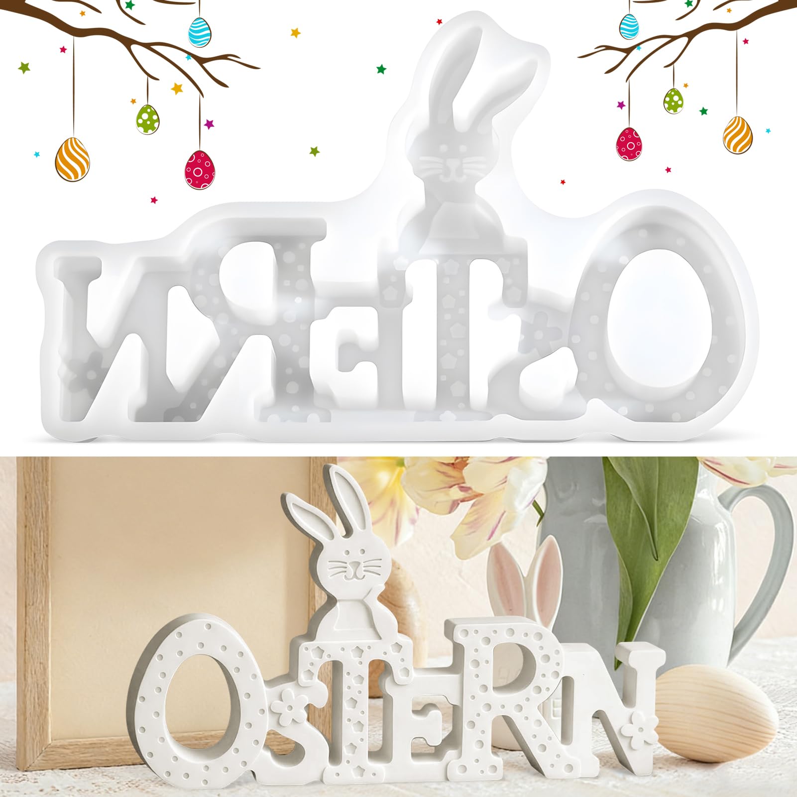 Silicone Moulds Casting Moulds Easter - Silicone Mould Easter Lettering, Easter Bunny Plaster Moulds for Casting, Casting Mould for Plaster, Candles, Wax & Resin, DIY Easter Decoration Silicone Mould